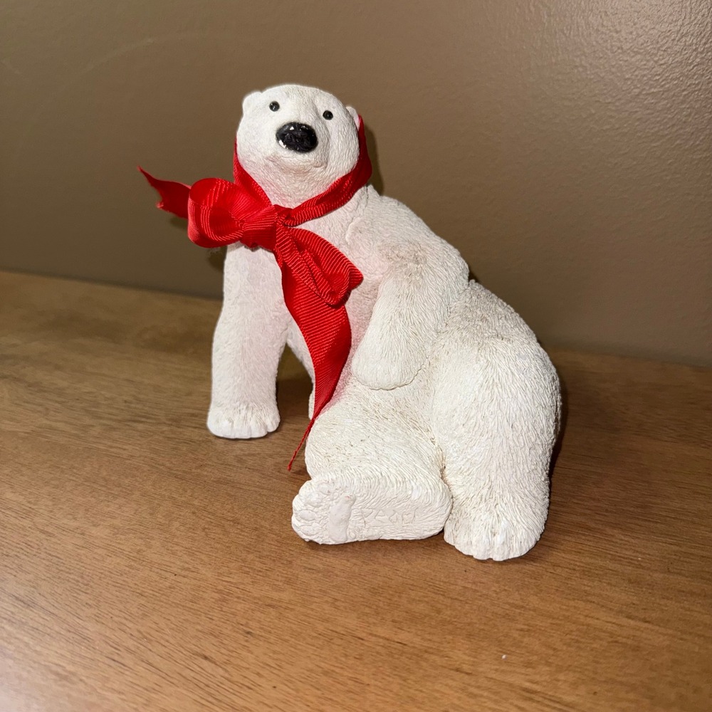 Big Sky Carvers Bear Foots Pearl Polar Bear Figurine 7508 Jeff Fleming White Red
